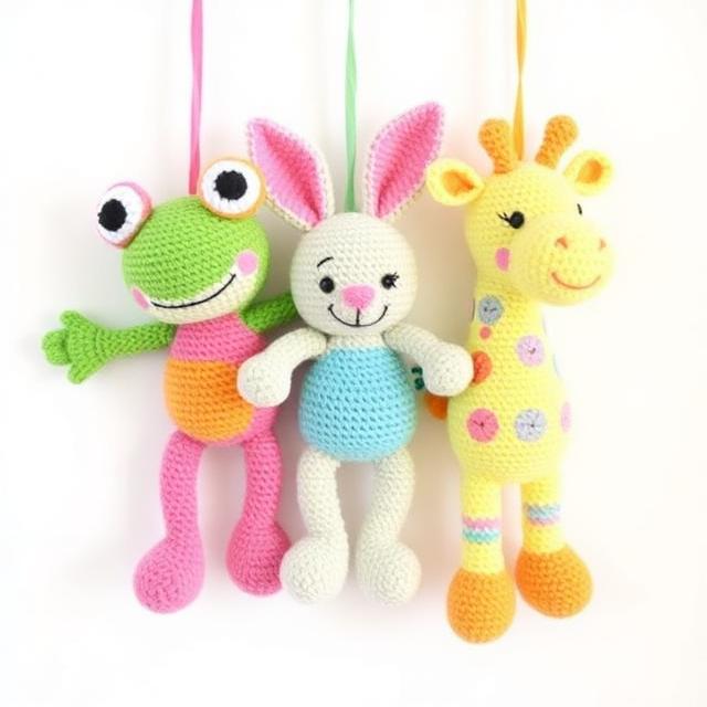 Crochet Stretchable Frog, Bunny & Giraffe Pattern – Baby Hanging Toys